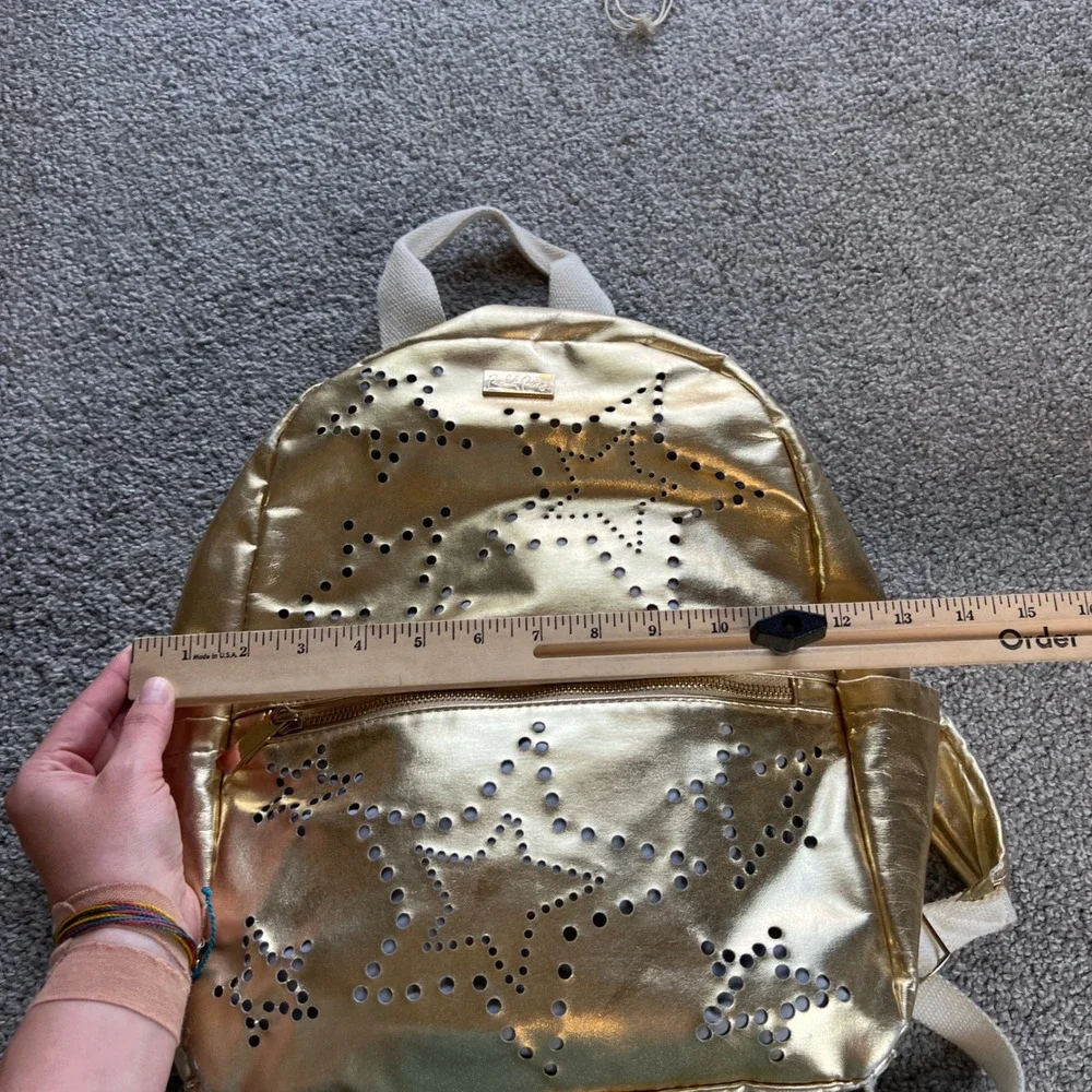 Packed Party Backpack Gold Metallic Perforated Star Zip‎ Bag girls school travel